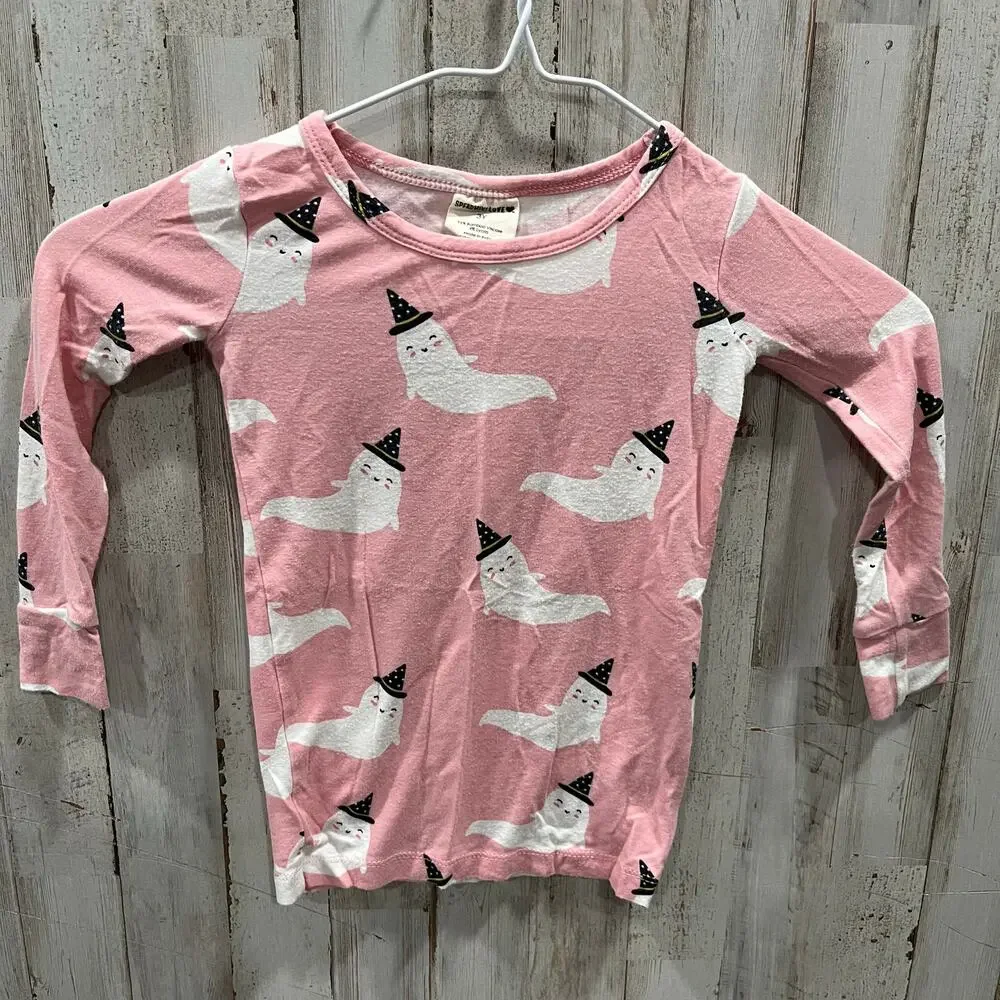 Spearmint Love Pink Ghost Bamboo Pajama Shirt ONLY Little Girls Toddler 3Y